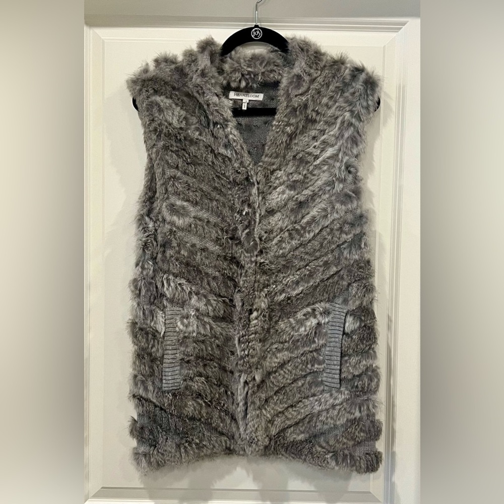 NWOT Genuine Fur Heartloom Long Pocketed Vest - Gray - L